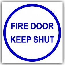 1 x Fire Door Keep Shut Stickers-Blue on White-Health and Safety-Self Adhesive Vinyl Signs-87mm